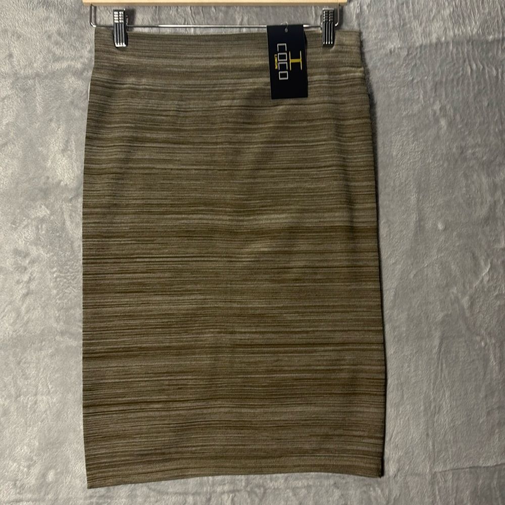 NWT New Coco Limon Green Brown Stretch Midi Skirt Size L/XL